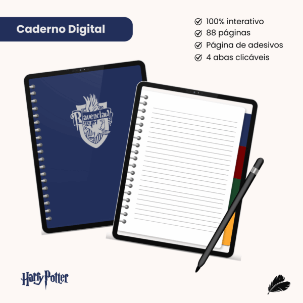Caderno Digital Corvinal | Interativo | Casas de Hogwarts - Harry Potter