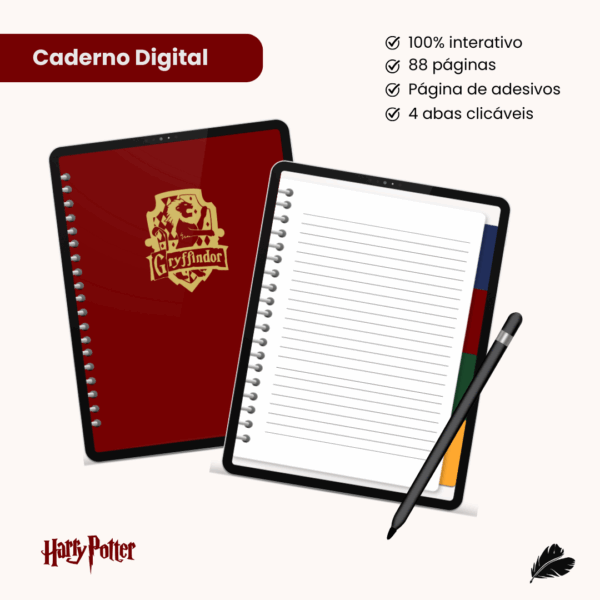 Caderno Digital Grifinória | Interativo | Casas de Hogwarts - Harry Potter