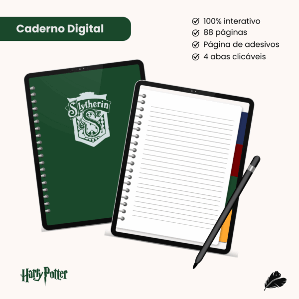 Caderno Digital Sonserina | Interativo | Casas de Hogwarts - Harry Potter