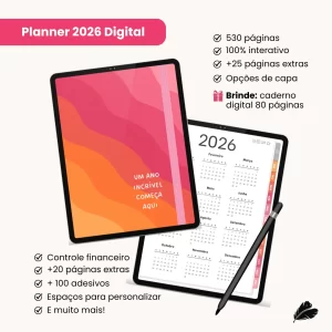 Planner Digital 2026 Interativo para tablet e ipad