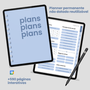 Planner Permanente Digital | Reutilizável e Interativo | +590 páginas | 6 cores - Azul
