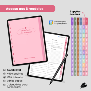 Planner Permanente Digital | Reutilizável e Interativo | +590 páginas | 6 cores - Todas as 6 cores