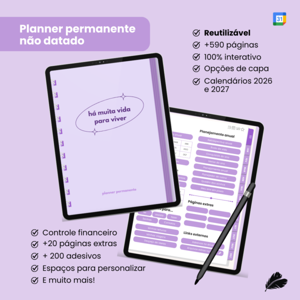 Planner permanente digital roxo